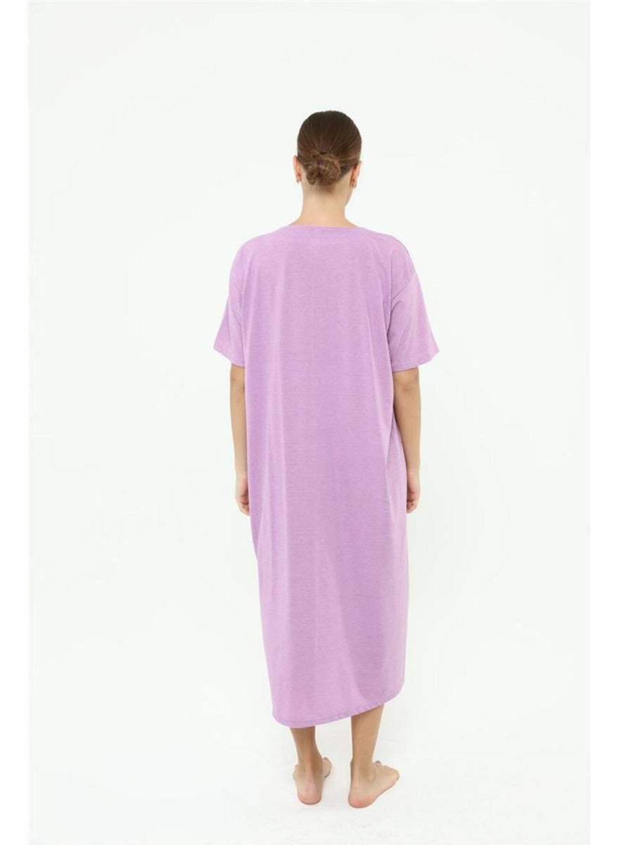 Seva Cotton Combed Cotton Large Size Solid Color Nightgown Buttoned Maternity Nightgown  - Image 4