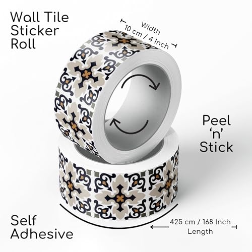 Brandian Strip Tile Sticker Self-Adhesive Mosaic Wall Borders for Home Interiors, Waterproof and Long-Lasting, Patterned Design (09 Strips, 48 x 10 cm Each - Final Size 432 x 10 cm) - Image 2
