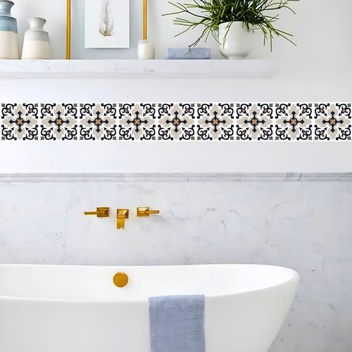 Brandian Strip Tile Sticker Self-Adhesive Mosaic Wall Borders for Home Interiors, Waterproof and Long-Lasting, Patterned Design (09 Strips, 48 x 10 cm Each - Final Size 432 x 10 cm) - Image 4