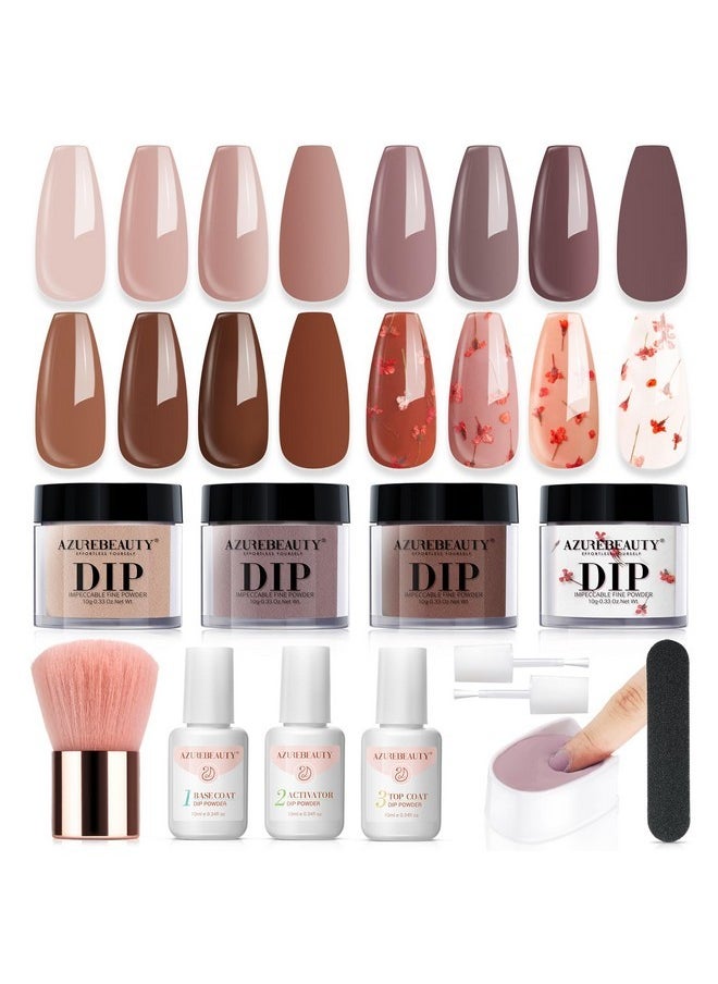AZUREBEAUTY Floral Dip Powder Nail Kit Starter Fall Winter Nude Brown Grey Dipping Powder Liquid Set With Base Top Coat Activator Dip Dried Flowers For French Nails Art Manicure Diy Salon  - Image 1