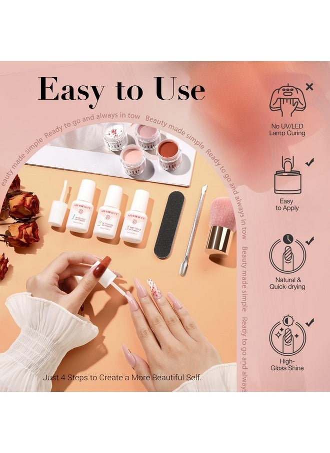 AZUREBEAUTY Floral Dip Powder Nail Kit Starter Fall Winter Nude Brown Grey Dipping Powder Liquid Set With Base Top Coat Activator Dip Dried Flowers For French Nails Art Manicure Diy Salon  - Image 4