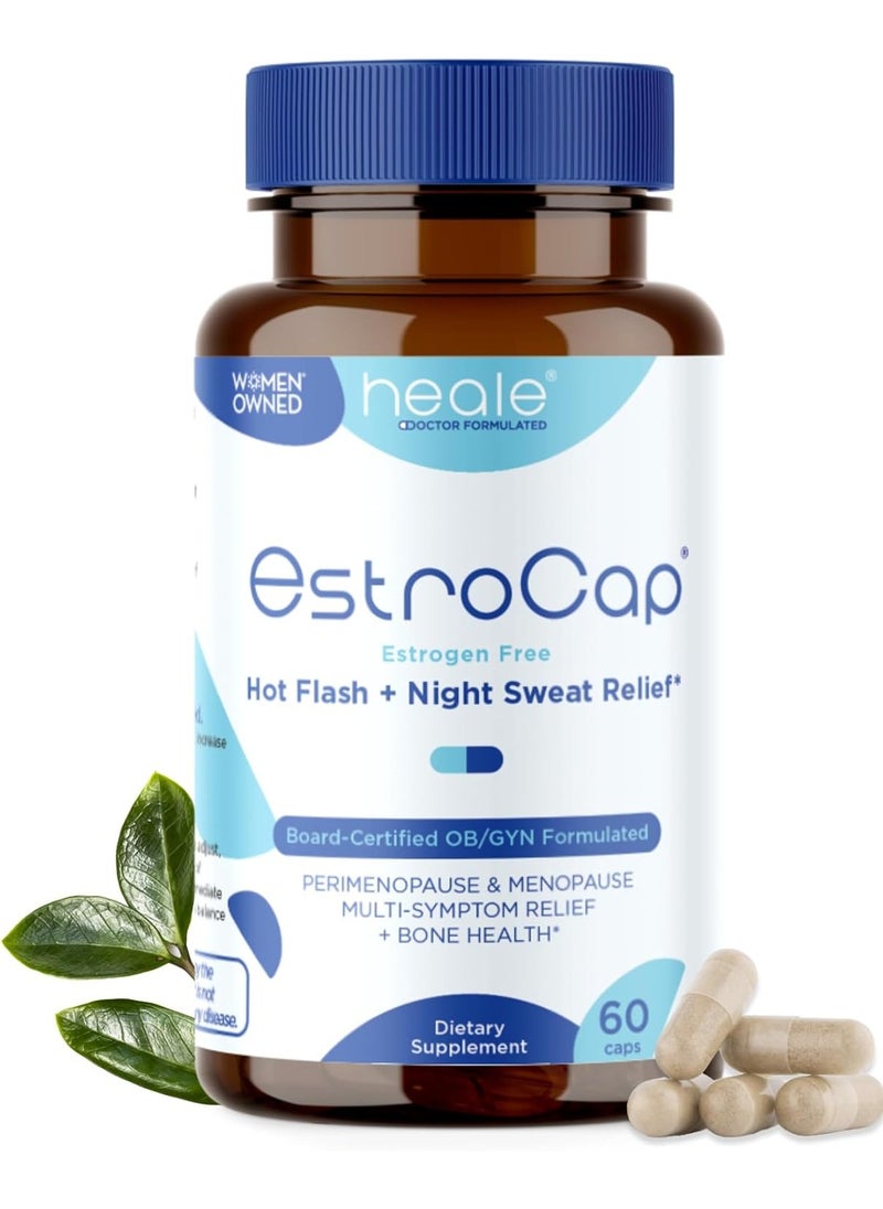 EstroCap - Menopause & Perimenopause Relief - 2 Month Supply Relieves Hot Flash & Night Sweat Symptoms - Black Cohosh, Pure Genistein, Lemon Balm, Valerian Root Supplements for Women, 60 Capsules - Image 1