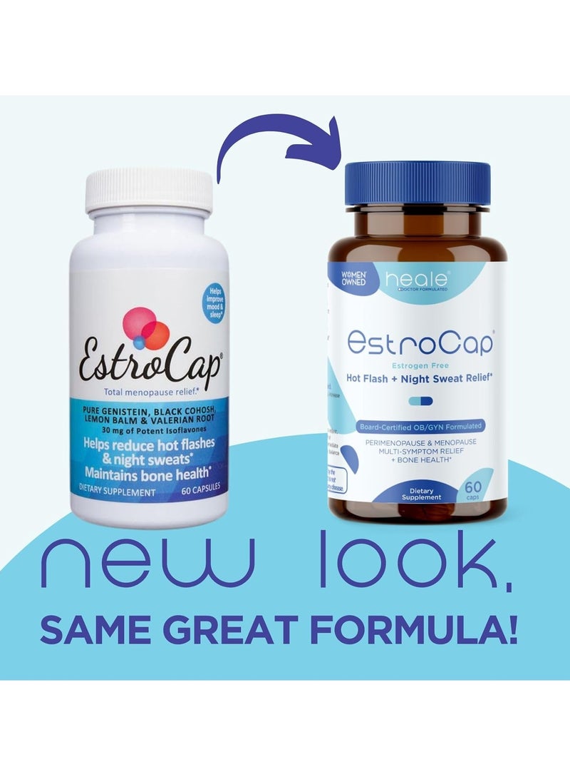 EstroCap - Menopause & Perimenopause Relief - 2 Month Supply Relieves Hot Flash & Night Sweat Symptoms - Black Cohosh, Pure Genistein, Lemon Balm, Valerian Root Supplements for Women, 60 Capsules - Image 1