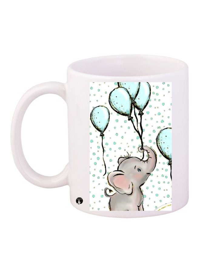 Elephant With Balloons Printed Coffee Mug White/Grey/Blue 11ounce