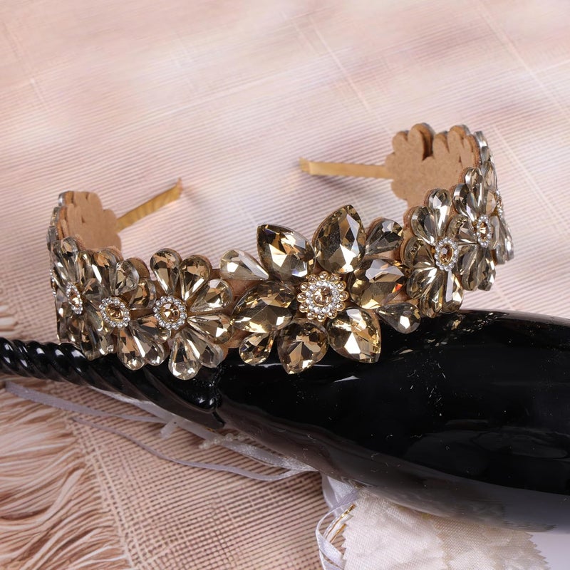 NNR Headband Crystal Rhinestone Band Headband Accessories for Girls Dressy Head Band Fashion Headpieces Full Hair Hoop Wedding for Women (Green, Flower hair band) - Image 3