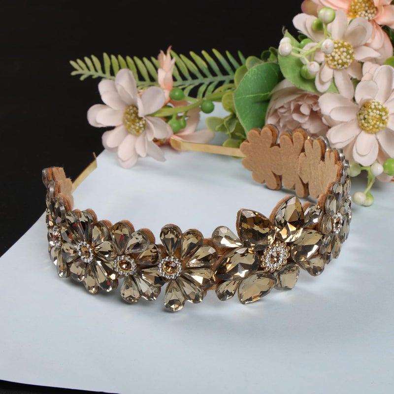 NNR Headband Crystal Rhinestone Band Headband Accessories for Girls Dressy Head Band Fashion Headpieces Full Hair Hoop Wedding for Women (Green, Flower hair band) - Image 2