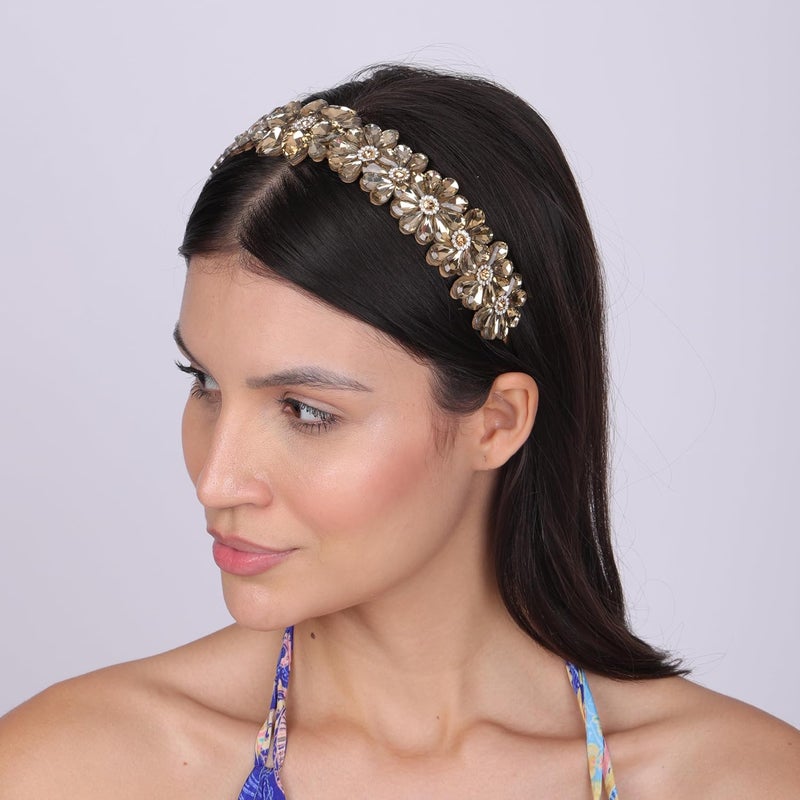 NNR Headband Crystal Rhinestone Band Headband Accessories for Girls Dressy Head Band Fashion Headpieces Full Hair Hoop Wedding for Women (Green, Flower hair band) - Image 4