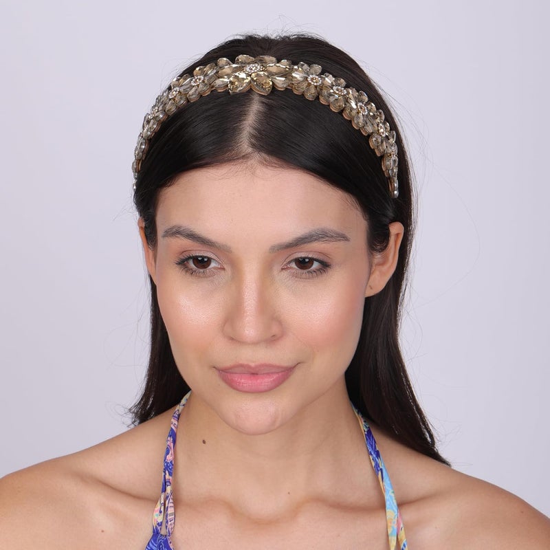 NNR Headband Crystal Rhinestone Band Headband Accessories for Girls Dressy Head Band Fashion Headpieces Full Hair Hoop Wedding for Women (Green, Flower hair band) - Image 5