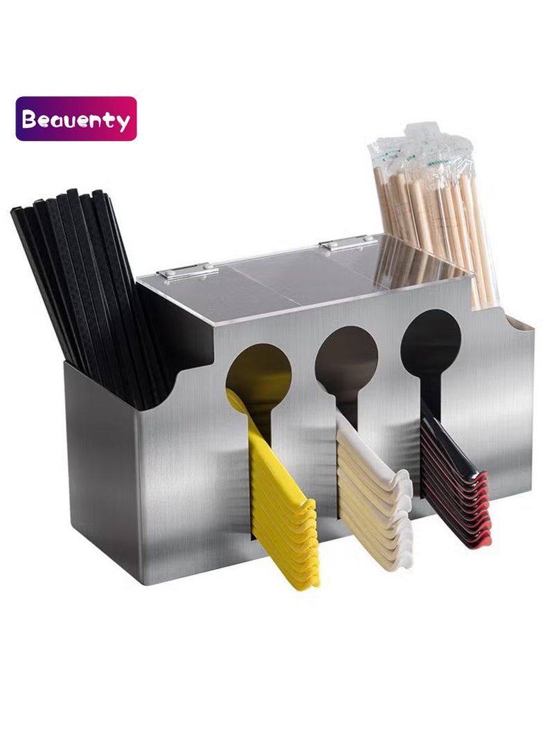 Beauenty 5 Compartment Stainless Cutlery Organizer, Plastic Silverware Holder Caddy, Forks Spoons Knives Dispenser, Flatware Organizer for Restaurant Party Buffet Table Kitchen CounterTop - Image 1