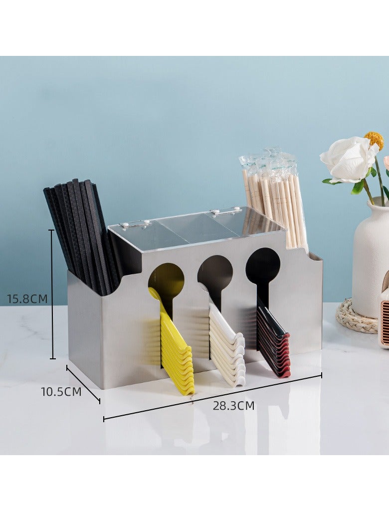 Beauenty 5 Compartment Stainless Cutlery Organizer, Plastic Silverware Holder Caddy, Forks Spoons Knives Dispenser, Flatware Organizer for Restaurant Party Buffet Table Kitchen CounterTop - Image 2