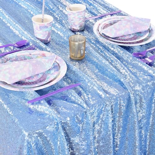 QueenDream Sequin Tablecloth 60"x102" Sparkly Party Table Cloths Sequin Table Cloth Overlay for Wedding Birthday Baby Shower Decoration Baby Blue - Image 3
