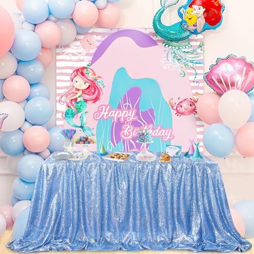 QueenDream Sequin Tablecloth 60"x102" Sparkly Party Table Cloths Sequin Table Cloth Overlay for Wedding Birthday Baby Shower Decoration Baby Blue - Image 1