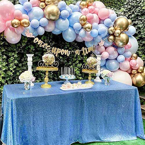 QueenDream Sequin Tablecloth 60"x102" Sparkly Party Table Cloths Sequin Table Cloth Overlay for Wedding Birthday Baby Shower Decoration Baby Blue - Image 2