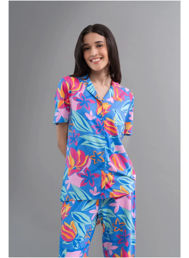 NeceSera Hawaii Flower Modal Button Down Half Sleeve Shirt