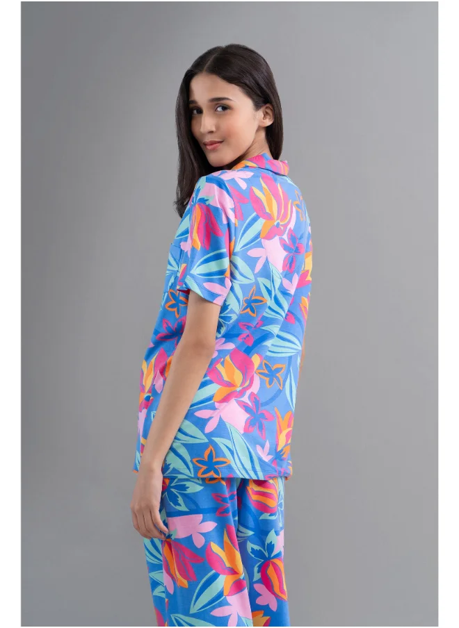 NeceSera Hawaii Flower Modal Button Down Half Sleeve Shirt