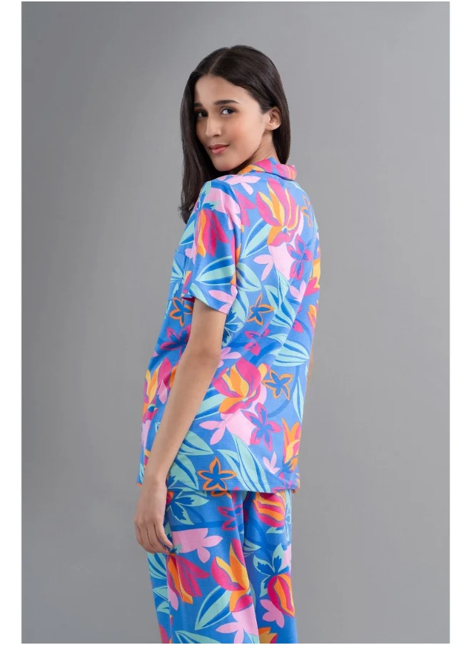 نسيسيرا Hawaii Flower Modal Button Down Half Sleeve Shirt