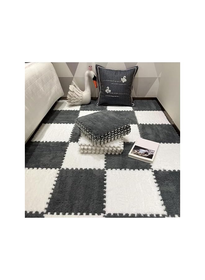 Green Tiger 20Pcs Plush Puzzle Foam Floor Mat 30 * 30 * 1Cm Soft And Fluffy Interlocking Carpet Tile Area Rugs With Exercise Gym Mats Climbing Carpet Mats Shaggy Area Rug For Room Floor(White & Gray) - Image 2