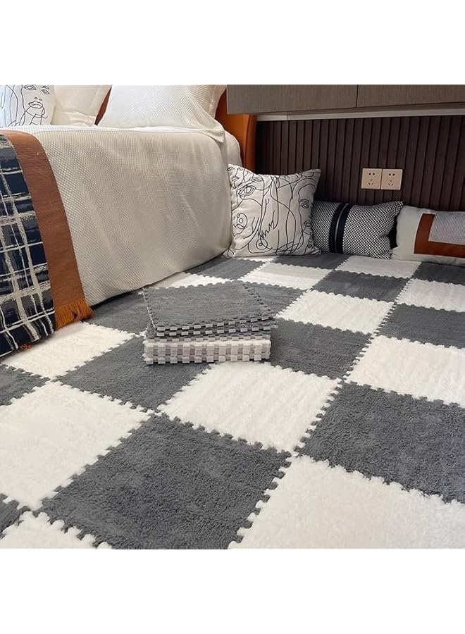 Green Tiger 20Pcs Plush Puzzle Foam Floor Mat 30 * 30 * 1Cm Soft And Fluffy Interlocking Carpet Tile Area Rugs With Exercise Gym Mats Climbing Carpet Mats Shaggy Area Rug For Room Floor(White & Gray) - Image 1