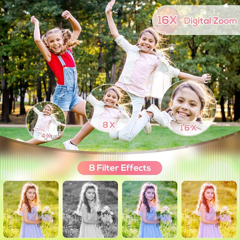 Digital Camera, 48MP FHD 1080P Point and Shoot Cameras for Photography and Video with 16X Zoom Anti Shake, Portable Compact Camera for Kids Teens Beginners, Pink - Image 3