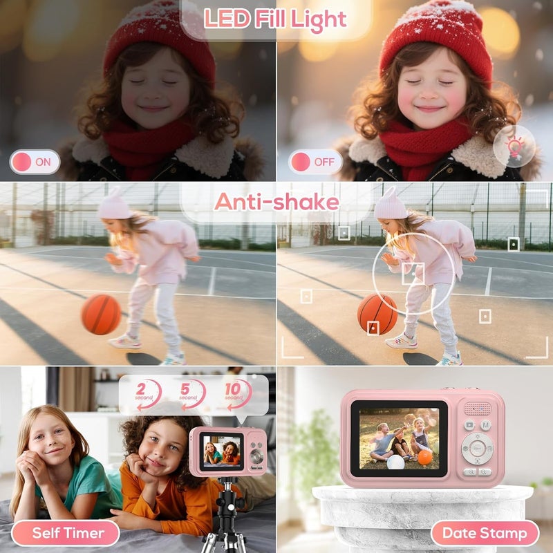 Digital Camera, 48MP FHD 1080P Point and Shoot Cameras for Photography and Video with 16X Zoom Anti Shake, Portable Compact Camera for Kids Teens Beginners, Pink - Image 5
