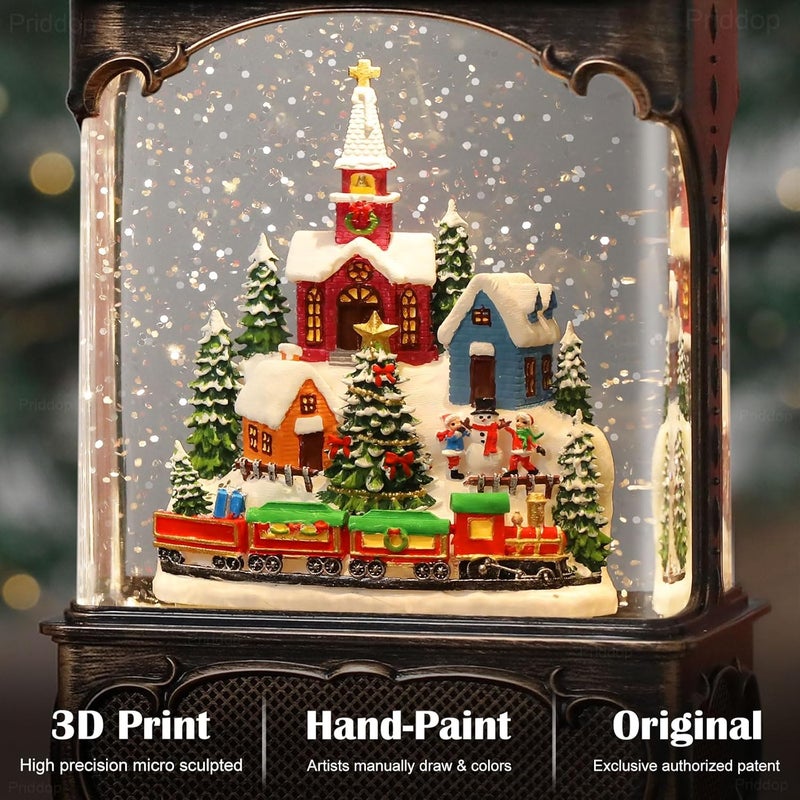 Priddop Village Snow Globe Christmas Decorations Gifts Snowman Church Village Scene USB/Battery Timer Music Glitter Snowfall Lantern 10.2 inch - Image 2