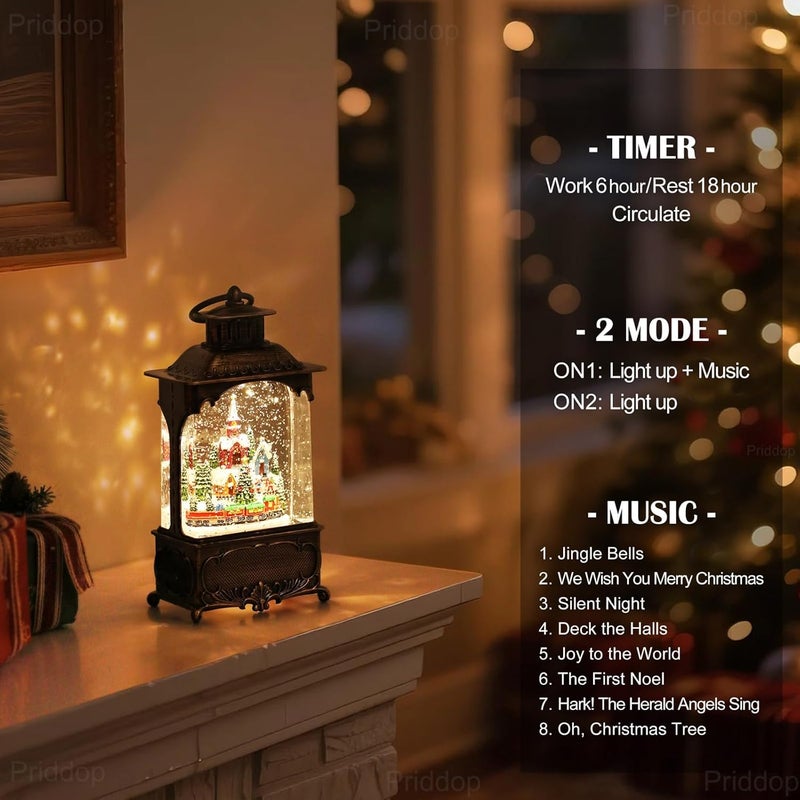 Priddop Village Snow Globe Christmas Decorations Gifts Snowman Church Village Scene USB/Battery Timer Music Glitter Snowfall Lantern 10.2 inch - Image 4