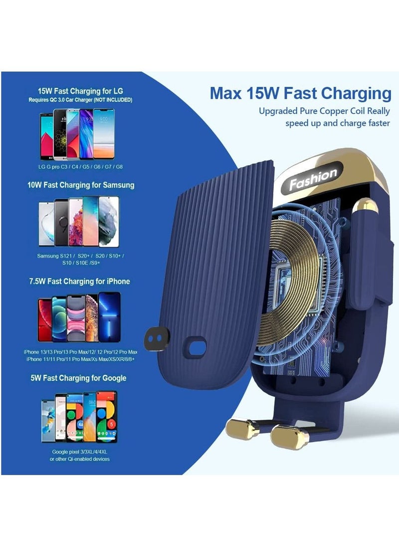 Y&D Car Wireless Charger Phone Holder, 15W Kharly Holder for Air Vent Infrared Sensor Auto-Clamping Mount iPhone 13 Pro 12 Max 11 XS Samsung S21or S22Ultra Google Paxel 6, Blue  - Image 2