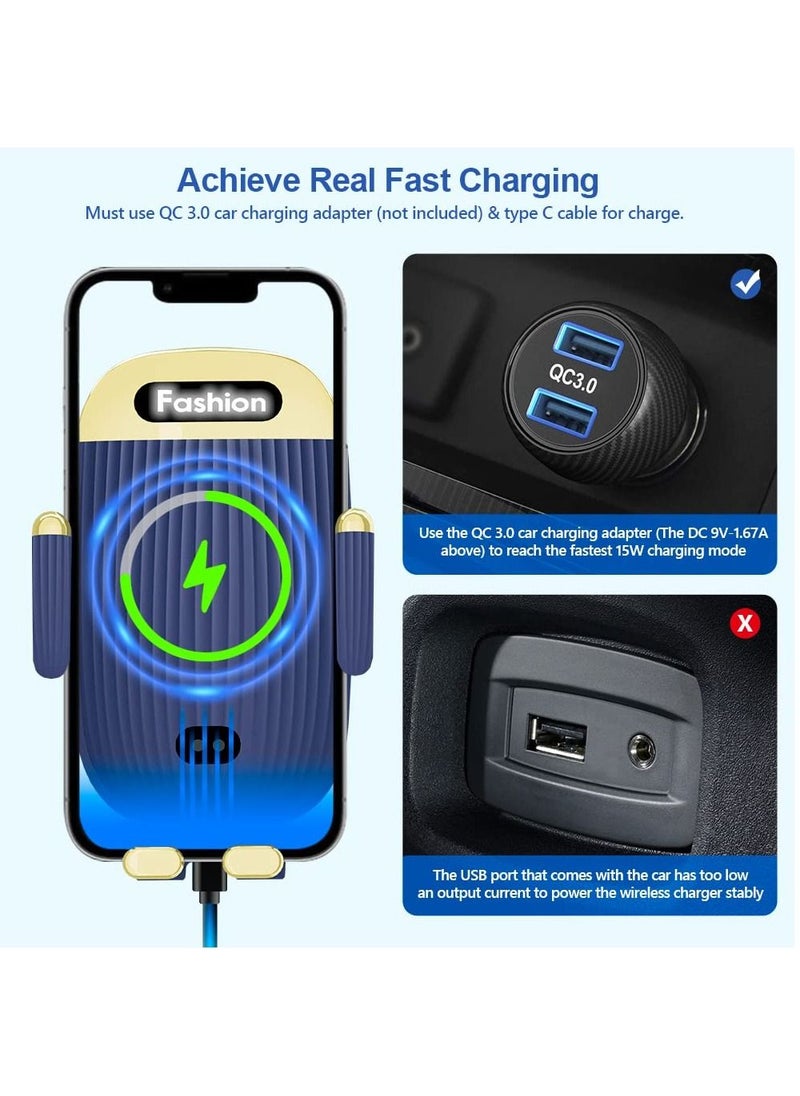 Y&D Car Wireless Charger Phone Holder, 15W Kharly Holder for Air Vent Infrared Sensor Auto-Clamping Mount iPhone 13 Pro 12 Max 11 XS Samsung S21or S22Ultra Google Paxel 6, Blue  - Image 3