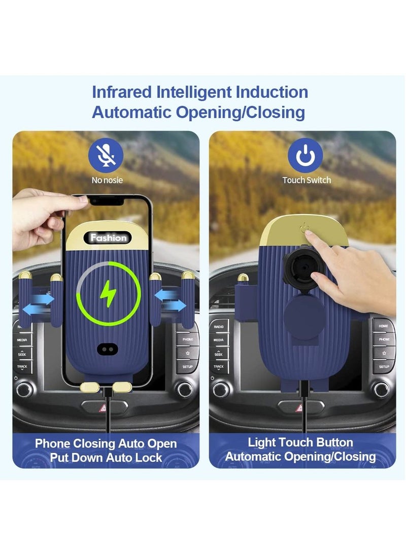 Y&D Car Wireless Charger Phone Holder, 15W Kharly Holder for Air Vent Infrared Sensor Auto-Clamping Mount iPhone 13 Pro 12 Max 11 XS Samsung S21or S22Ultra Google Paxel 6, Blue  - Image 4