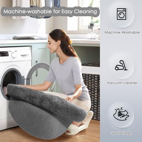 Amdrebio Grey Round Rugs 4Ft for Living Room Bedroom, Fluffy Fuzzy Shag Shaggy Circle Area Rug for Kids Room Home Office Decor Aesthetic, Furry Soft Plush Indoor Floor Gray Carpet for Baby Nursery Preppy Dorm - Image 3