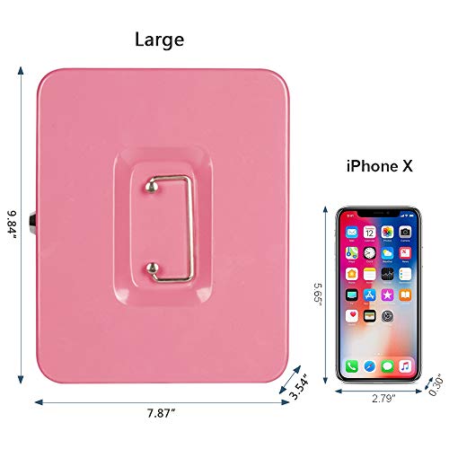 KYODOLED Large Metal Cash Box with Money Tray and Lock,Money Box with Cash Tray,Cash Drawer,9.84"x 7.87"x 3.54" Pink Large - Image 3