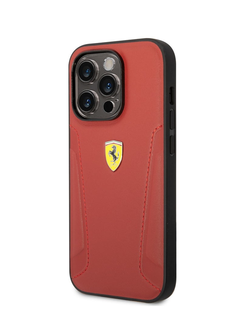 Ferrari iPhone 14 Pro Case Leather Back Cover with Hot Stamped Sides & Yellow Shield Logo - Red - Image 4