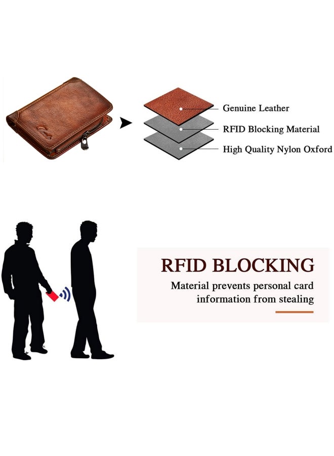 دانتي محفظة رجالية، جلد بقر من الطبقة الأولى مدبوغ نباتيًا، فتحات متعددة للبطاقات، حامل بطاقة قصيرة، محفظة بسحاب رخصة القيادة، بني - Image 5