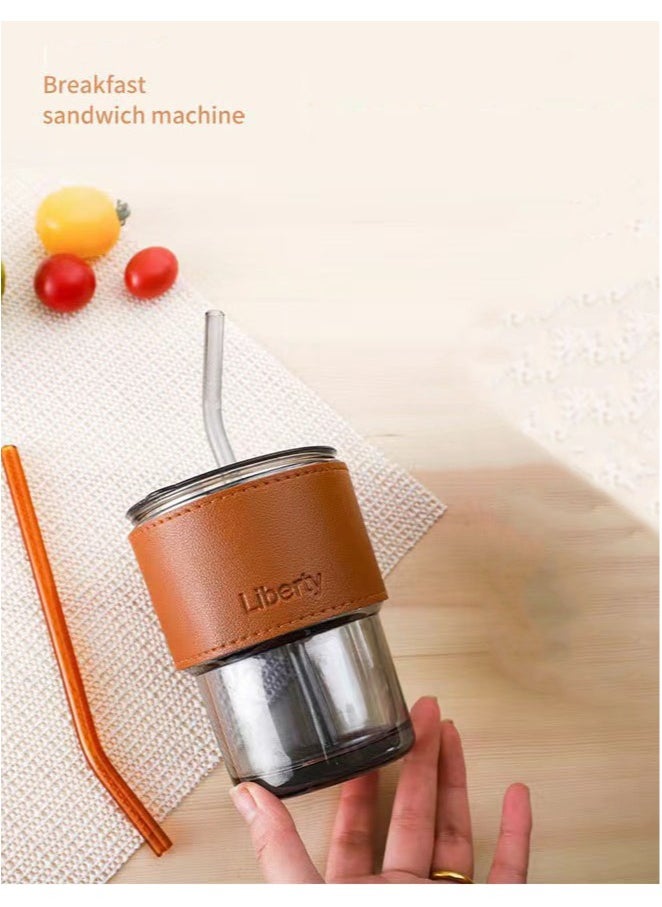 XiuWoo - Direct Drinking Tea Cup Straw Juice Drink Coffee Cup Gift Cup Glass Water Cup 400 ml - Image 1