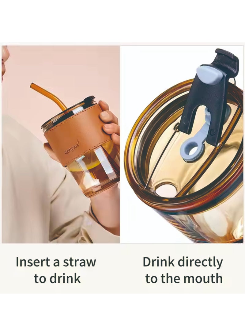 XiuWoo - Direct Drinking Tea Cup Straw Juice Drink Coffee Cup Gift Cup Glass Water Cup 400 ml - Image 1