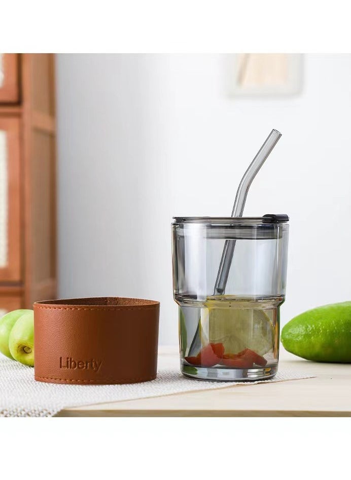 XiuWoo - Direct Drinking Tea Cup Straw Juice Drink Coffee Cup Gift Cup Glass Water Cup 400 ml - Image 1