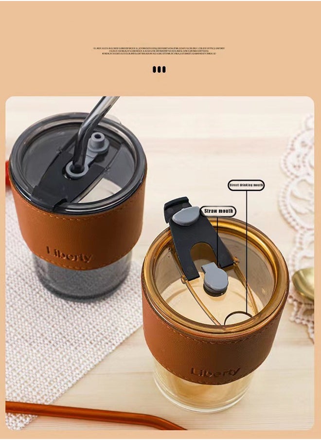XiuWoo - Direct Drinking Tea Cup Straw Juice Drink Coffee Cup Gift Cup Glass Water Cup 400 ml - Image 1