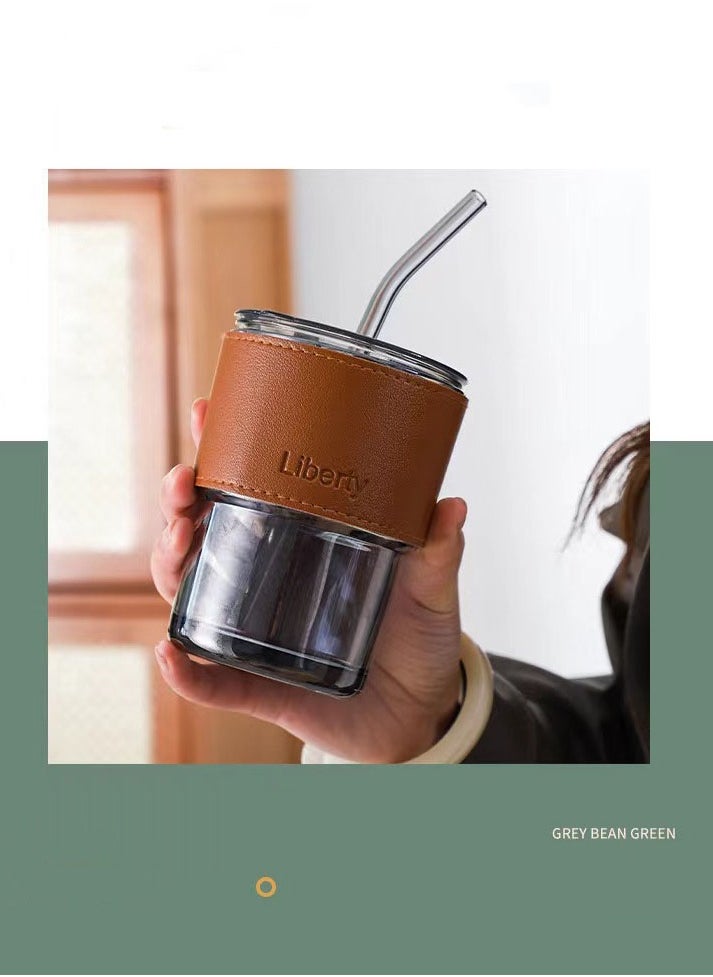 XiuWoo - Direct Drinking Tea Cup Straw Juice Drink Coffee Cup Gift Cup Glass Water Cup 400 ml - Image 1