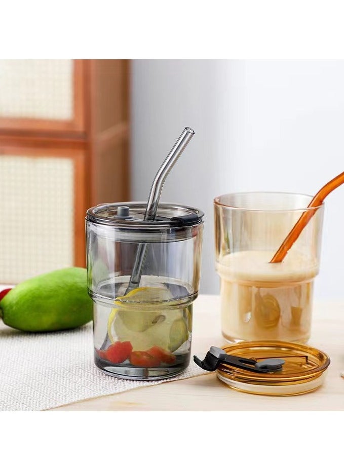 XiuWoo - Direct Drinking Tea Cup Straw Juice Drink Coffee Cup Gift Cup Glass Water Cup 400 ml - Image 1
