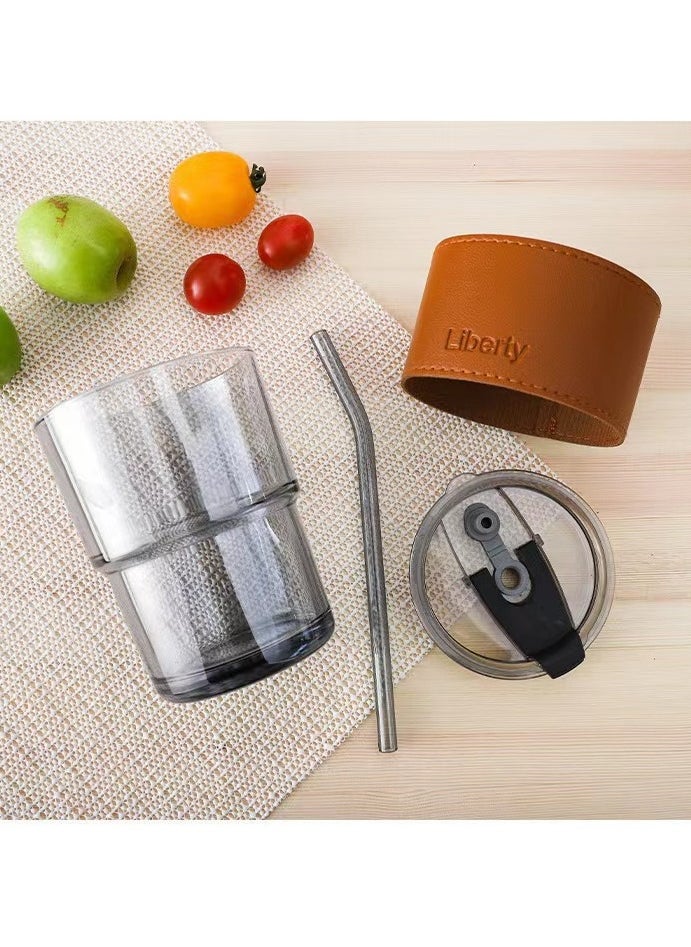 XiuWoo - Direct Drinking Tea Cup Straw Juice Drink Coffee Cup Gift Cup Glass Water Cup 400 ml - Image 1