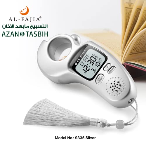 AL-FAJIA Islamic Prayer Time and Athan Sound Reminder Digital Tasbih Counter, Full Azan Clock for USA and Worldwide, Portable (Silver) - Image 2