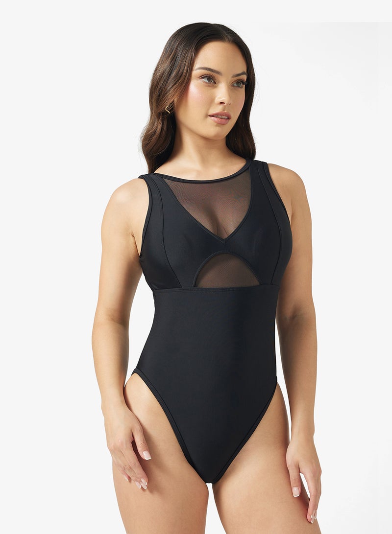 جينجر بدلة سباحة بتحكم في البطن بتفاصيل شبكية - Image 1