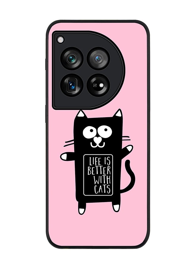 Stylizedd Rugged Black edge case for OnePlus 12R / OnePlus Ace 3 5G, Slim fit Case Flexible Rubber Edges Anti Drop TPU Gel Thin Cover - Life is better with cats  - Image 1