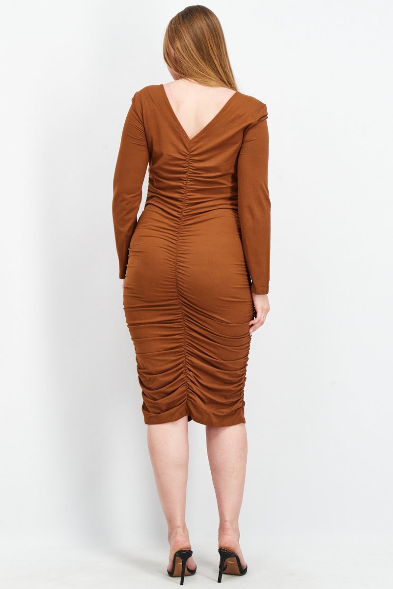 BB Dakota Women Solid Midi Dress, Brown - Image 3