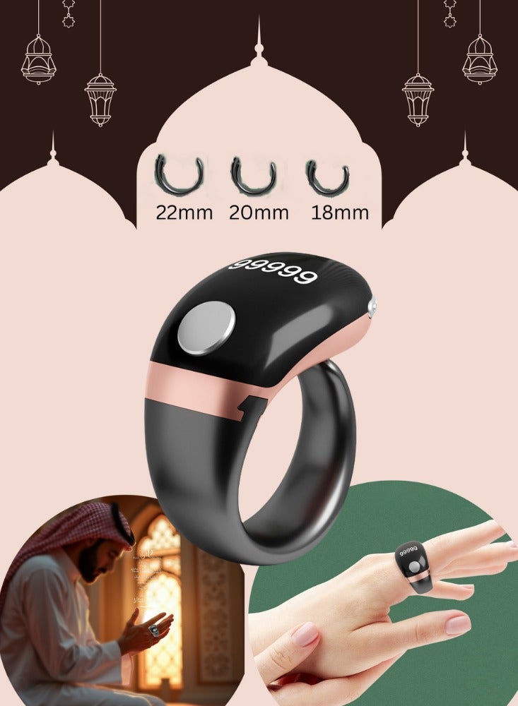 New Zikr Smart Ring OLED Display, IPX67 Waterproof, Ring Counter, Adjustable Ring Size, Including 3 Compatible Sizes (18mm/20mm/22mm) Prayer Time Reminder with Vibration Reminder Tasbih Counter and Bluetooth Connection  - Image 1