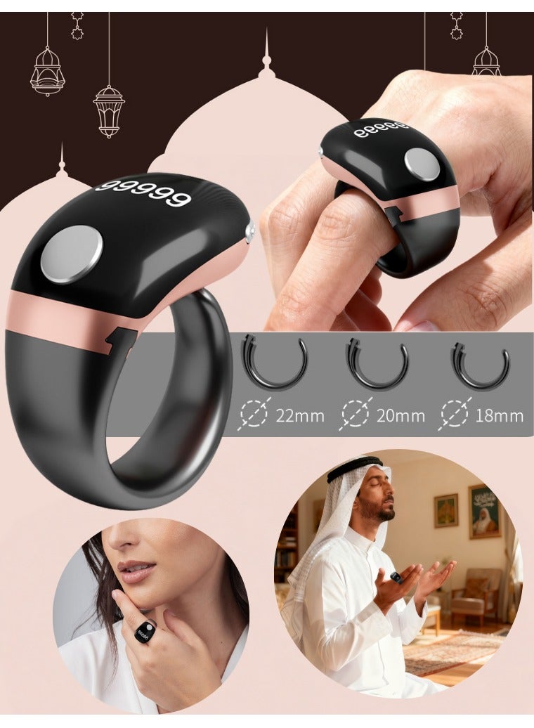 Tasbih Zikr Smart Ring, Adjustable Counter, Size (18 and 20mm 22mm), Digital Counter Prayer Reminder Ring, Waterproof Counter Zikr Ring, For Muslims (Rose gold) - Image 1