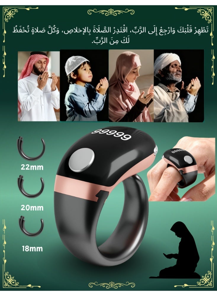 Tasbih Zikr Smart Ring, zikr rings 20mm with 2 Size Adjustable Tasbeeh Counter (/18/22/mm), Tasbih Counter Smart Ring，Tasbeeh Counter, Prayer Ring, WatchTime & Date|Tasbih ring for Muslims，APP Support Digital Counter , Waterproof OLED Display Counter Zikr Ring, Tasbeeh counter for Muslims（rose gold） - Image 1