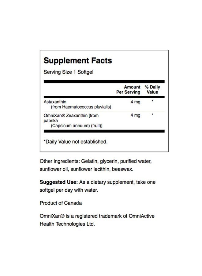 Swanson Astaxanthin & Zeaxanthin Eye Vision Brain Skin Health Antioxidant Support Supplement (Astaxanthin 4 mg & OmniXan Zeaxanthin 4 mg) 60 Softgels Sgels (2 Pack) - Image 3