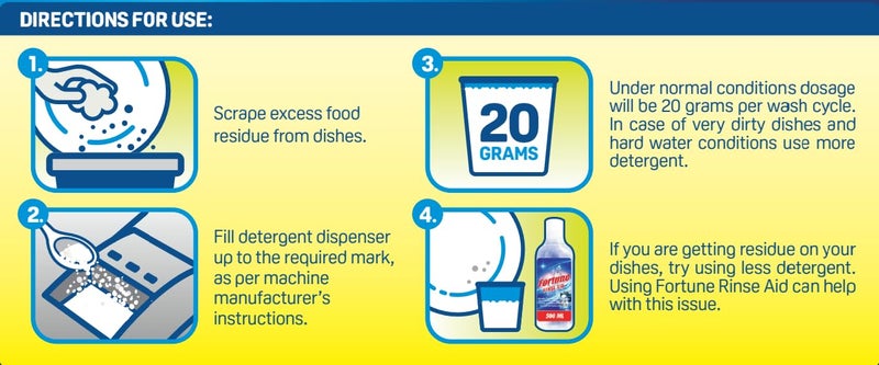 Fortune Dishwasher Detergent Powder- 1 Kg x 5 Pcs - Compatible with All Dishwasher Brands - Image 3