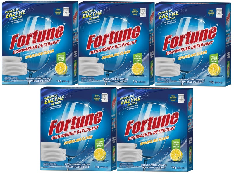 Fortune Dishwasher Detergent Powder- 1 Kg x 5 Pcs - Compatible with All Dishwasher Brands - Image 1